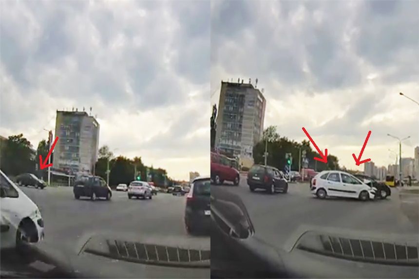В Минске водитель выехал на перекресток на "увереннный" красный. ГАИ объяснила причину