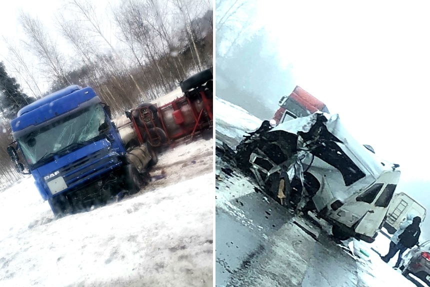 Страшная авария на трассе Могилев – Орша: в лоб столкнулись микроавтобус и автопоезд DAF (обновлено)