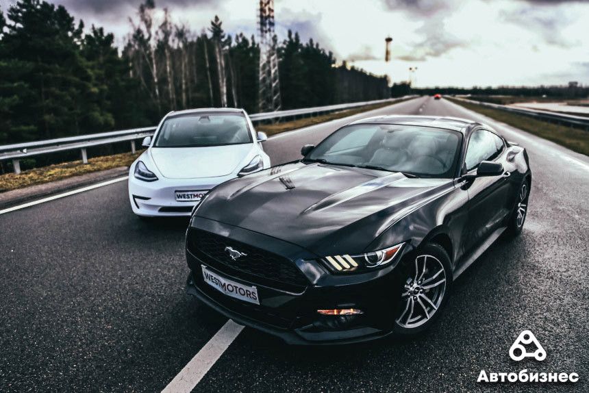 Tesla Model 3 против Ford Mustang: сравнительный тест-драйв и драгрейсинг в Липках