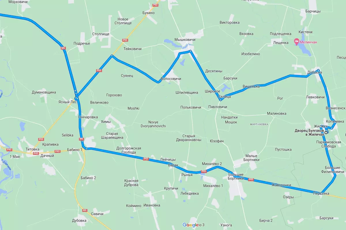 Карта маршрута в Жиличи