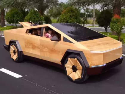 Умелец сделал деревянный Tesla Cybertruck