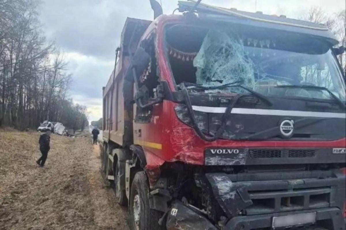 Водитель грузовика отвлекся и устроил аварию на Р1