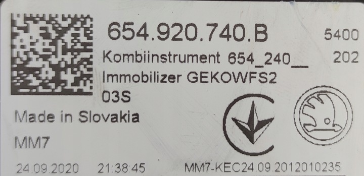 Щиток приборов (приборная панель) к Skoda Scala 2019
