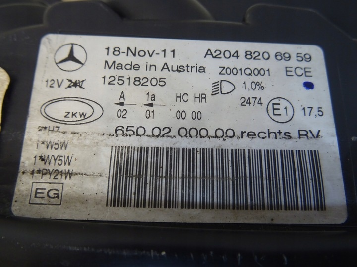 Фара правая к Mercedes-Benz GLK-klasse 2008