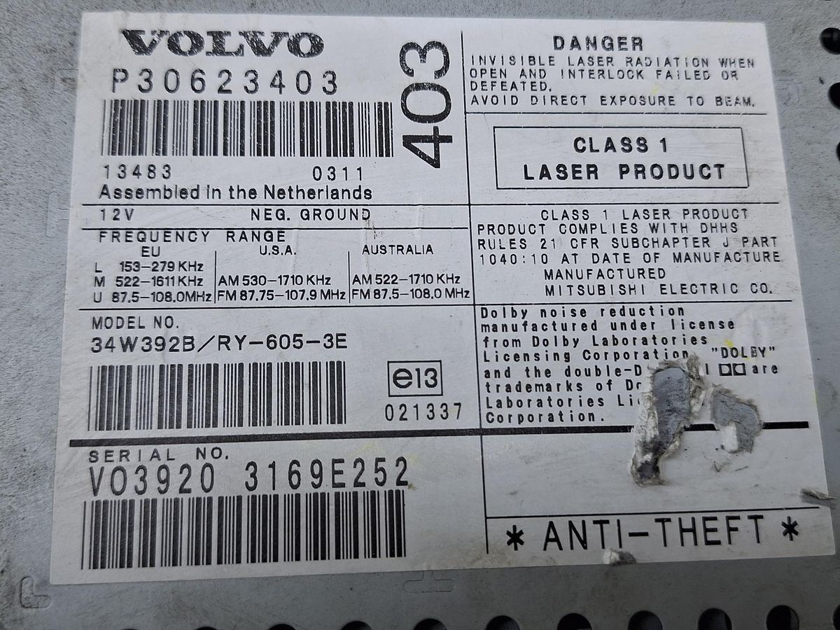 Магнитола к Volvo S40 1998