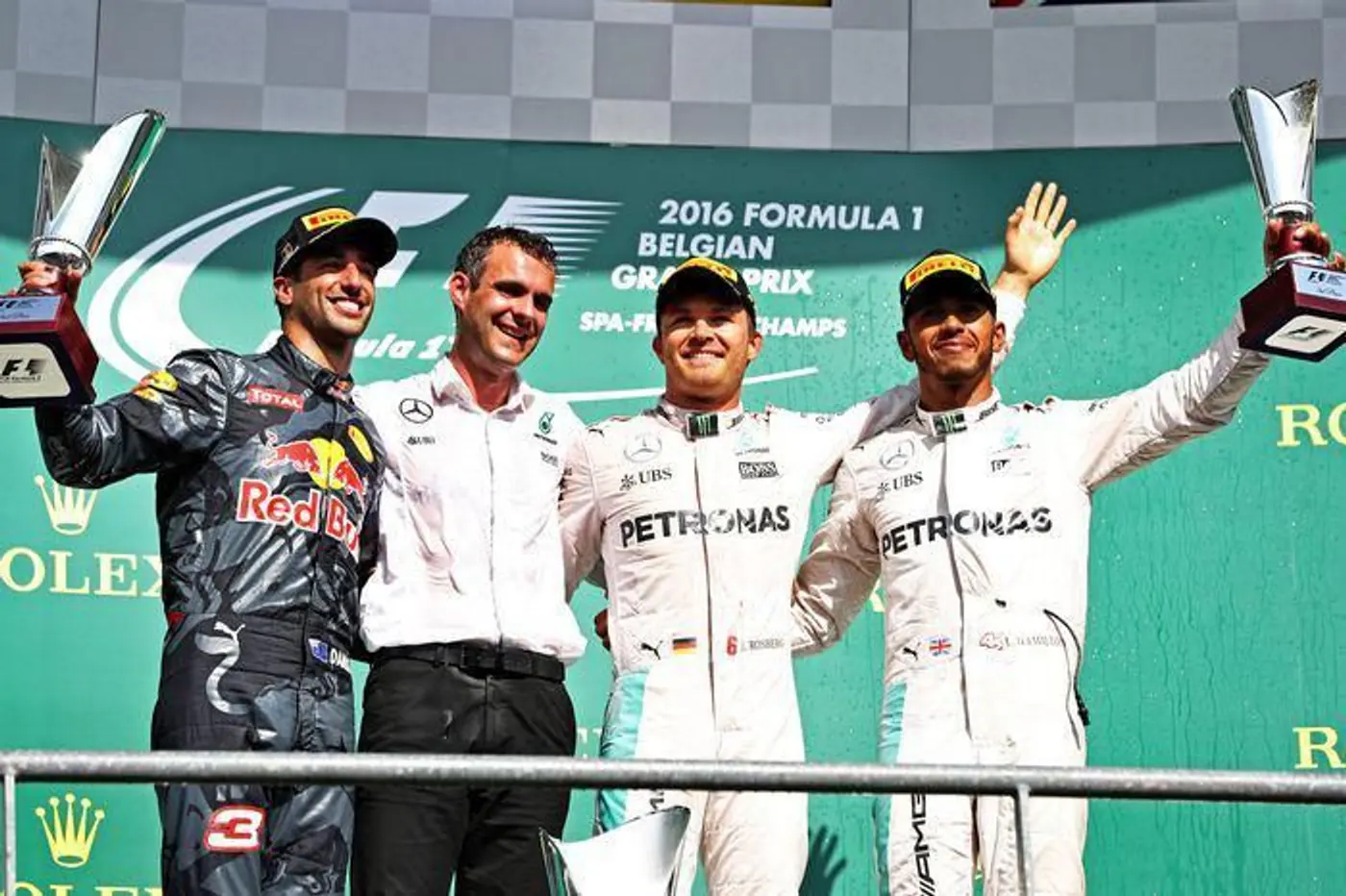 F1. GP Бельгии. Росберг выигрывает дуэль за победу у Риккьярдо, Хэмилтон прорывается на третье место