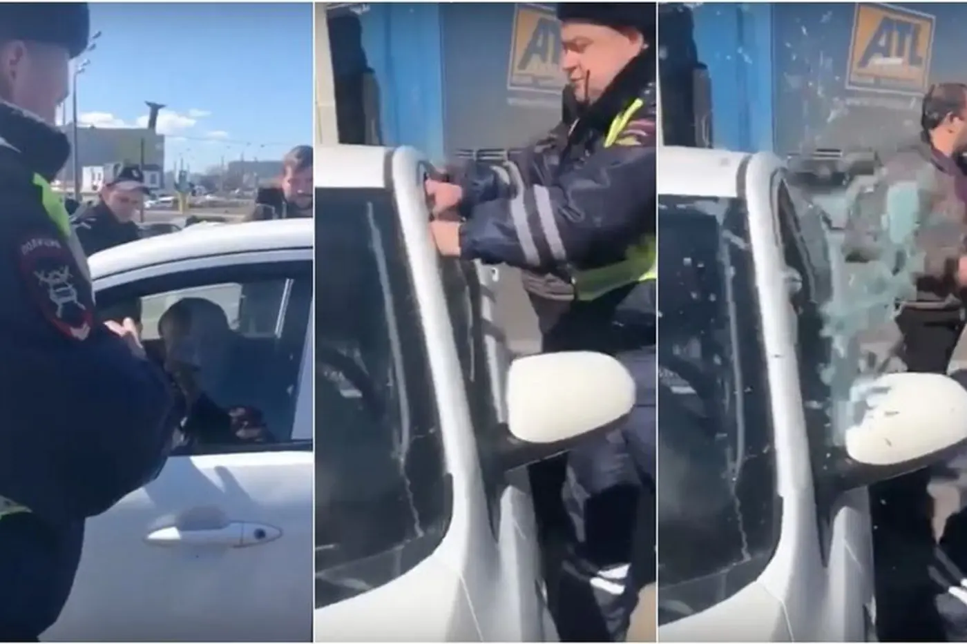 Видеофакт. Инспектор голыми руками выломал стекло в автомобиле
