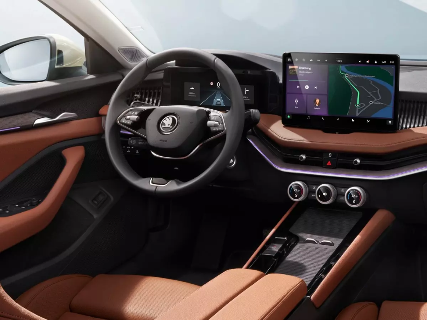 Появились эскизные изображения интерьера Skoda Superb 2024 модельного года