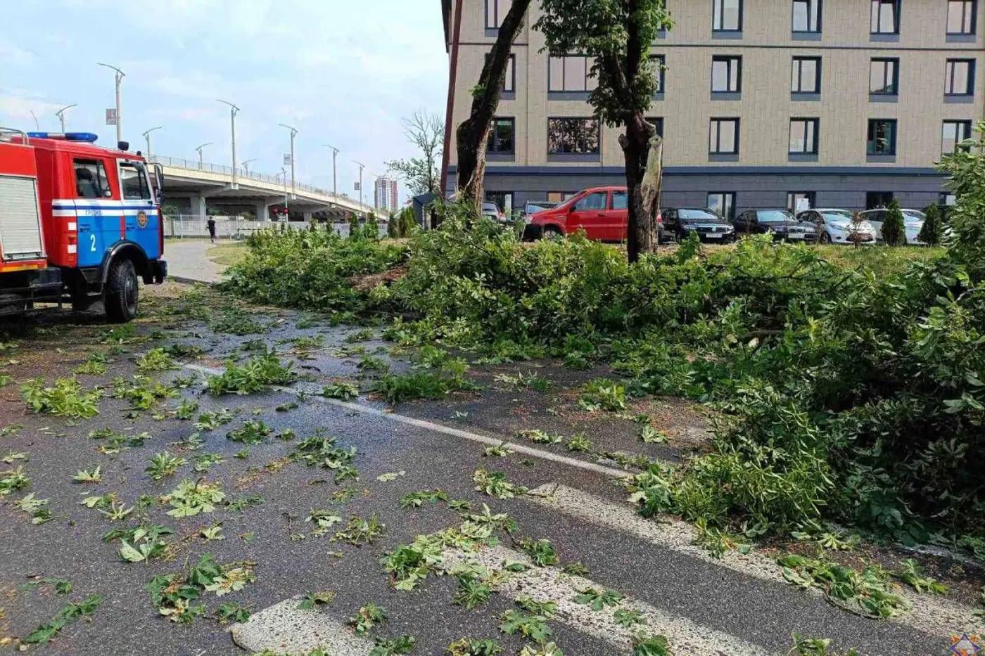 В МЧС рассказали о последствиях непогоды: затопленный паркинг, разбитые деревьями автомобили