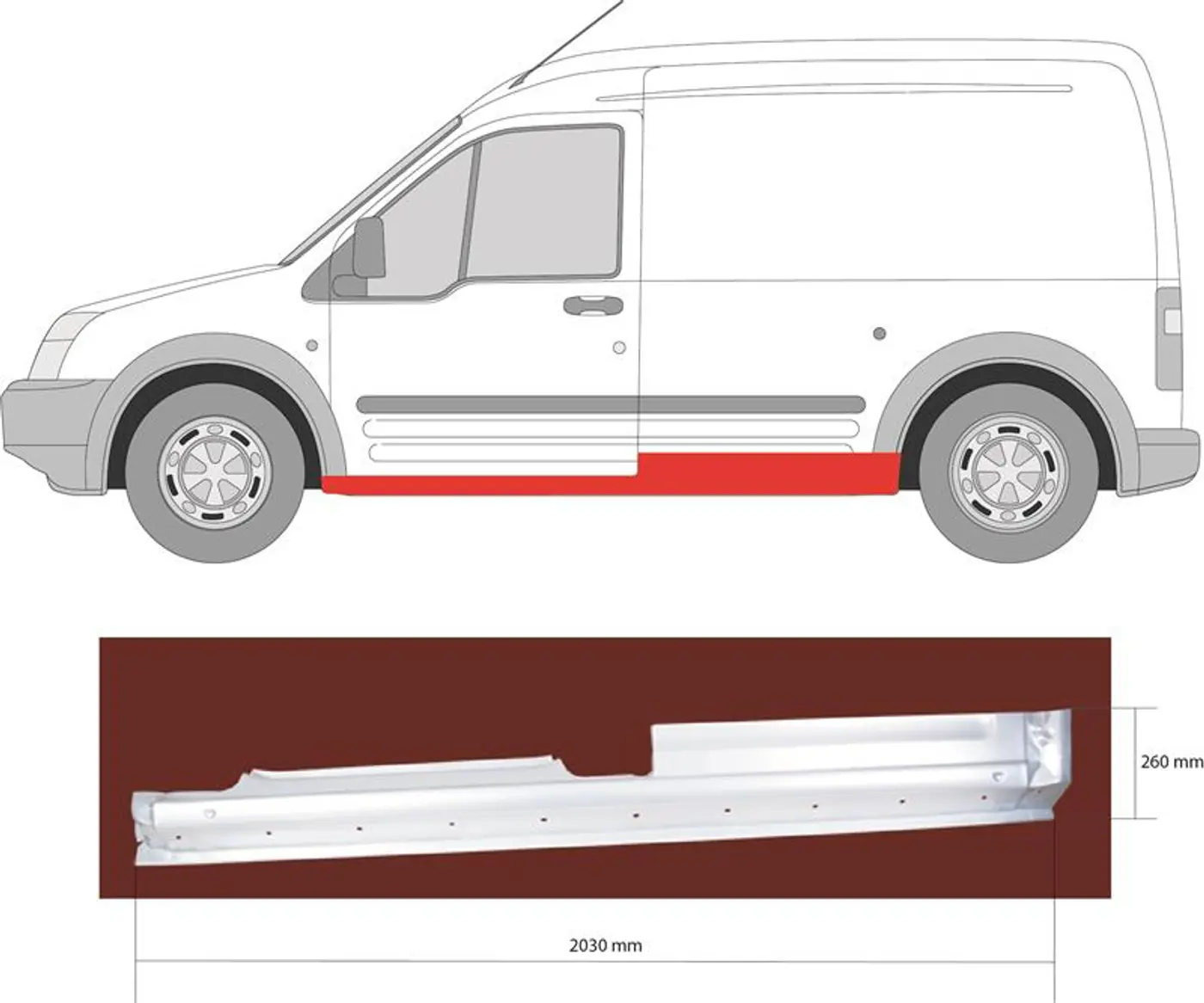 Порог левый к Ford Transit Connect 2004