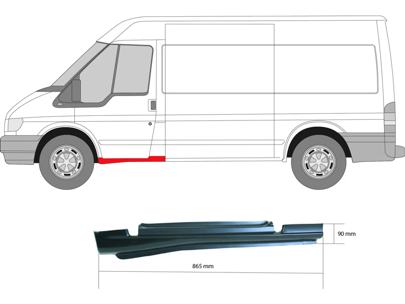 Порог левый к Ford Transit 2002